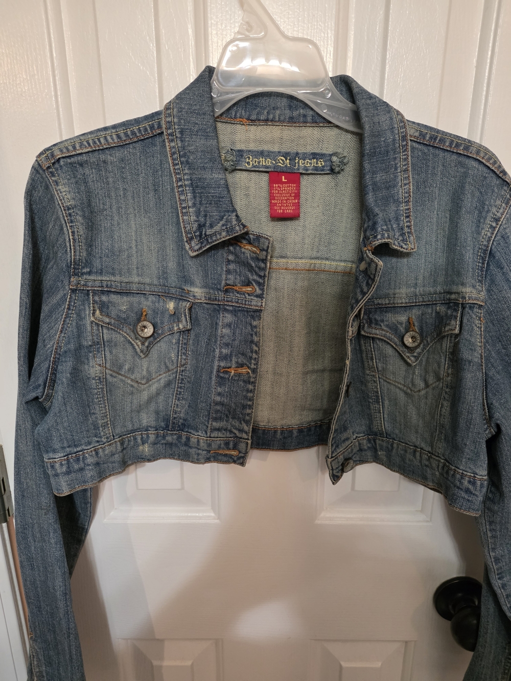 Boho Cropped Denim Jacket - Light Blue Wash..GUC